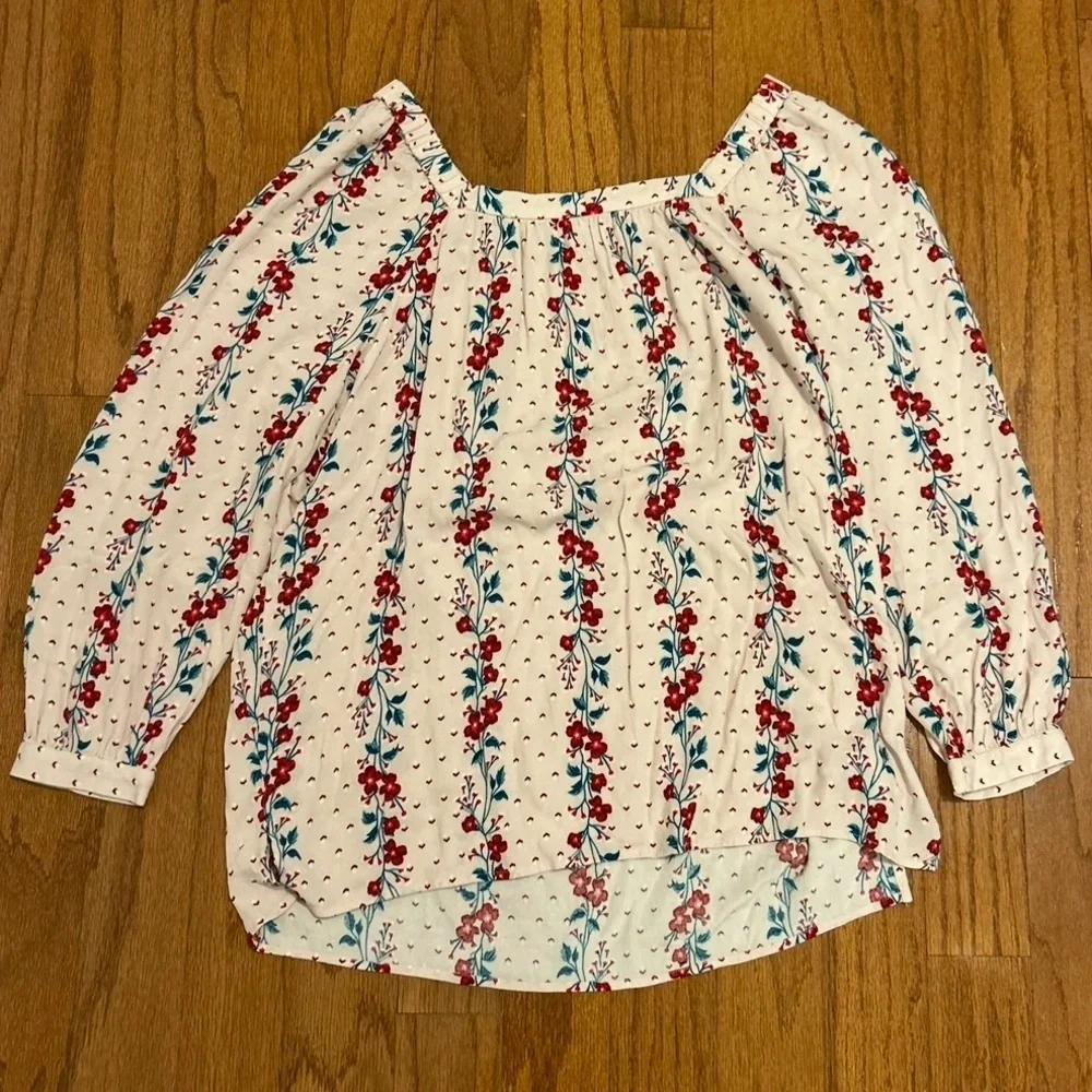Old Navy Floral Boho Peasant Blouse Cottagecore Puff Sleeve Top Size L